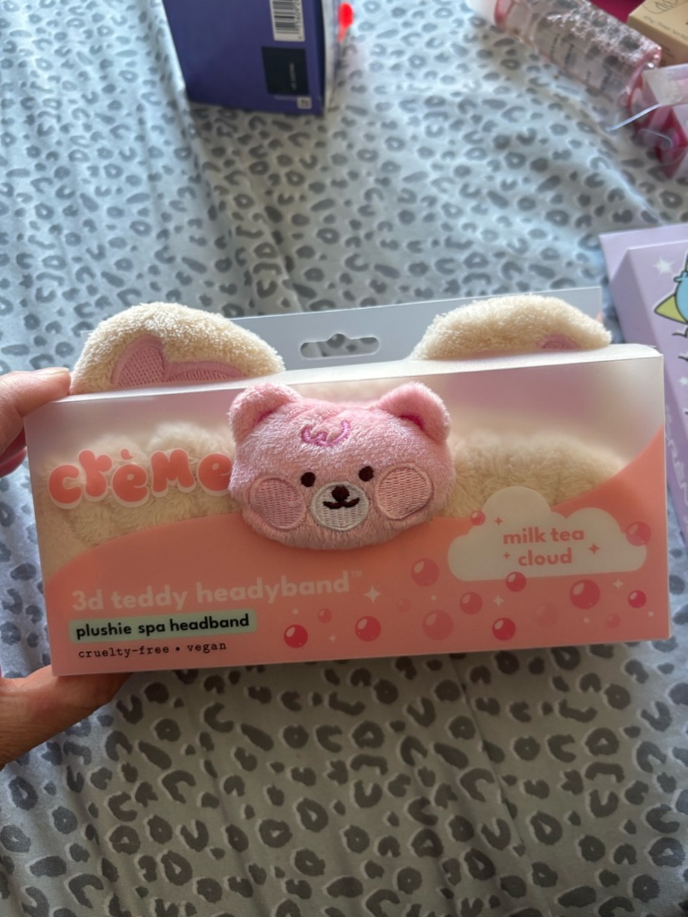 3D Teddy Plushie Spa Headband - Pink (Milk Tea Cloud)